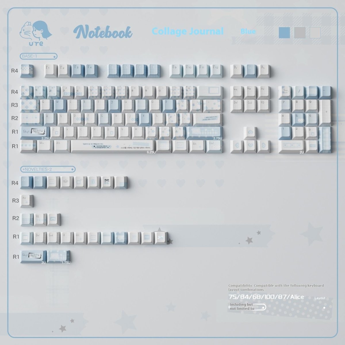 Cute Blue Notebook Theme Artisan Keycap Set