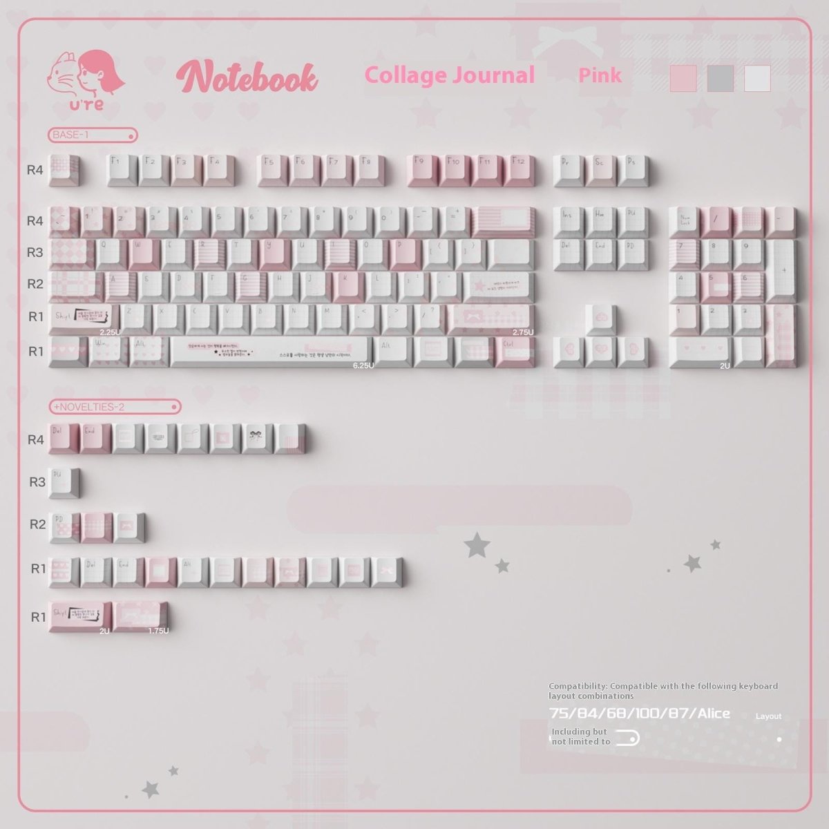 Cute Blue Notebook Theme Artisan Keycap Set