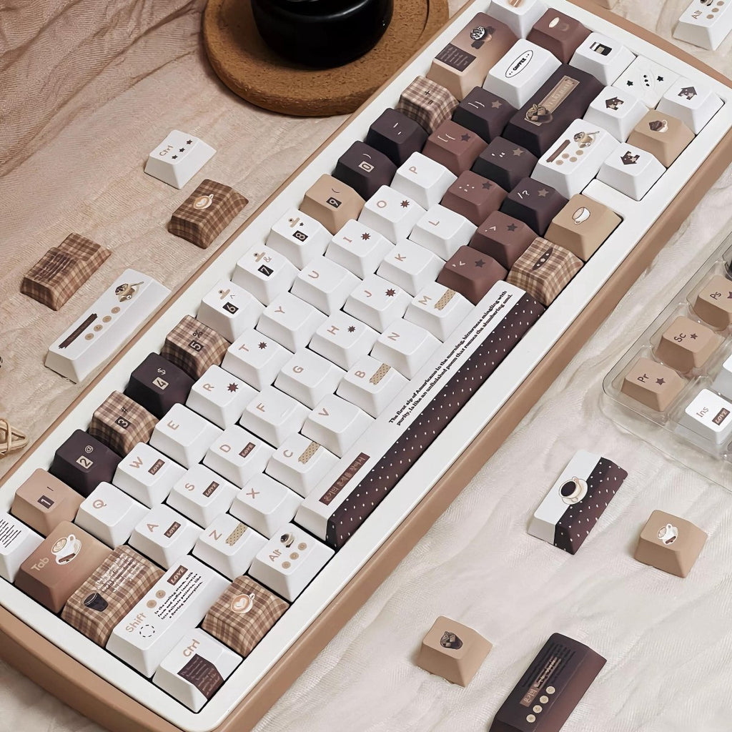 Cute Brown Cozy Cafe Theme Coffee Keycap Set