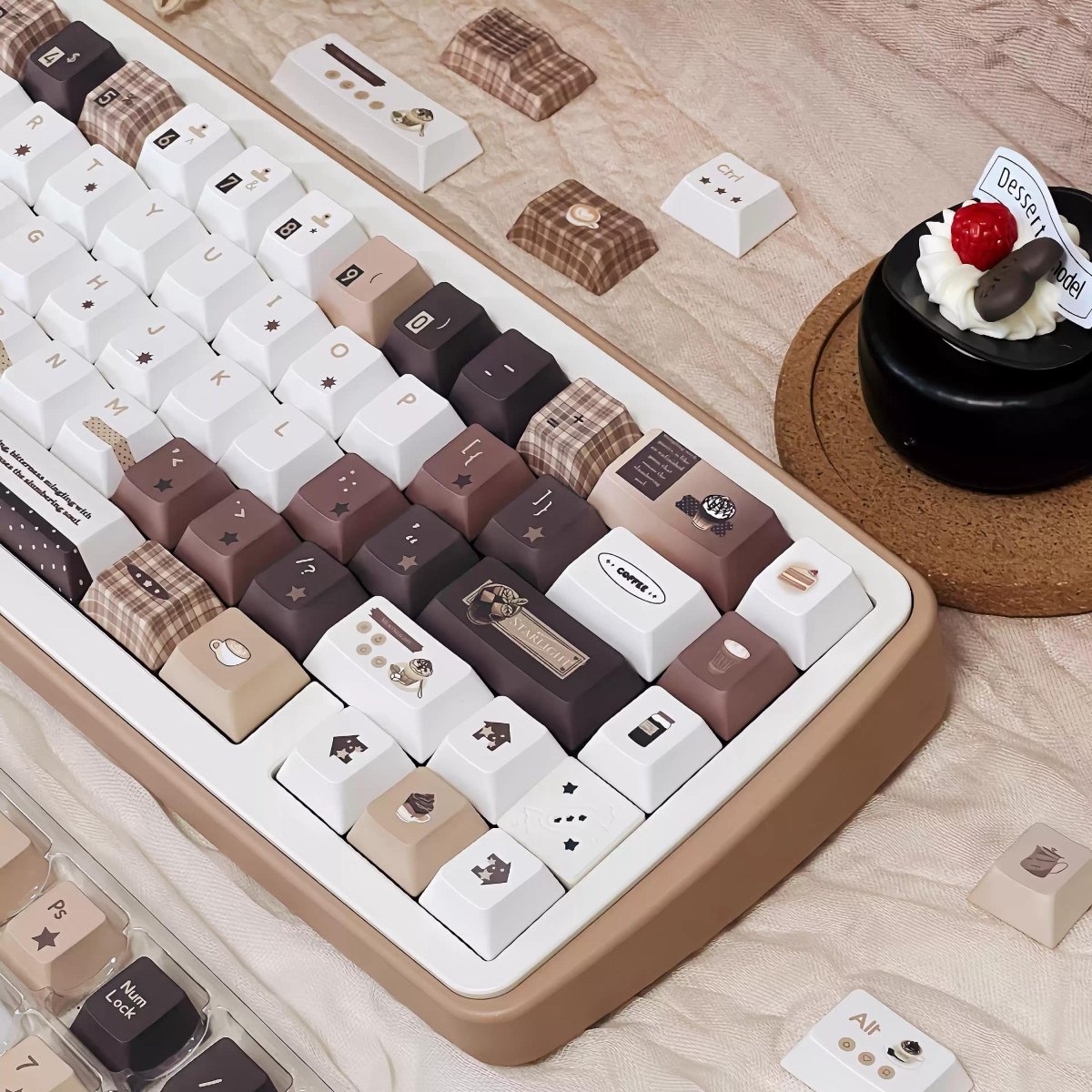 Cute Brown Cozy Cafe Theme Coffee Keycap Set
