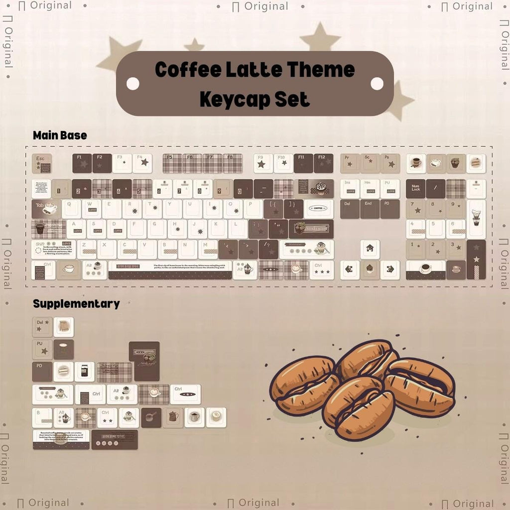 Cute Brown Cozy Cafe Theme Coffee Keycap Set