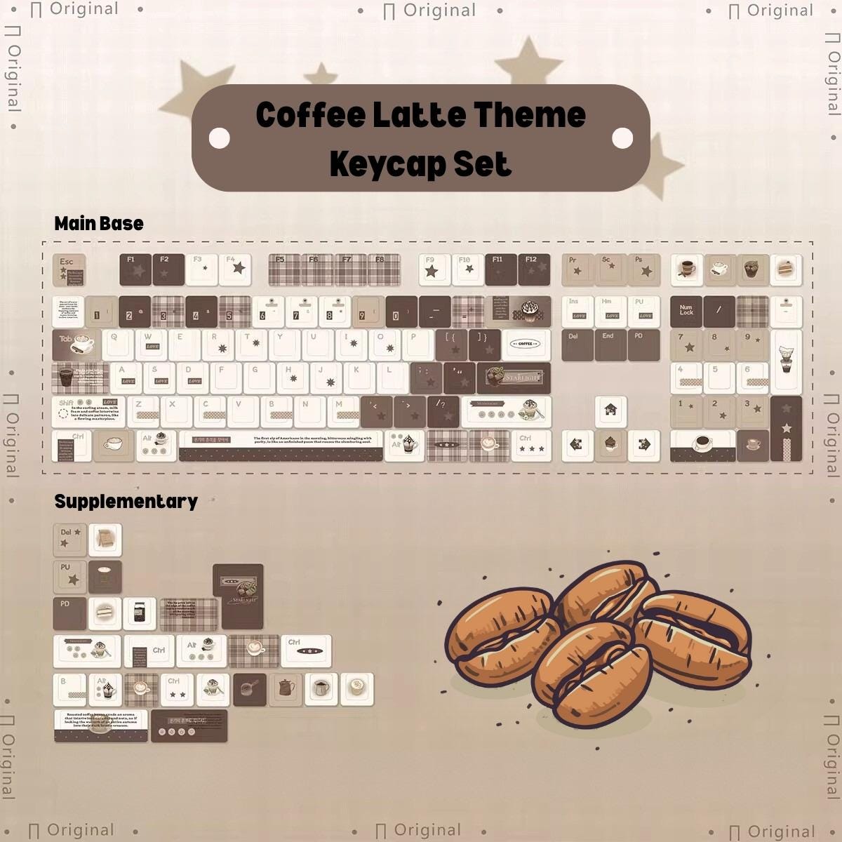 Cute Brown Cozy Cafe Theme Coffee Keycap Set