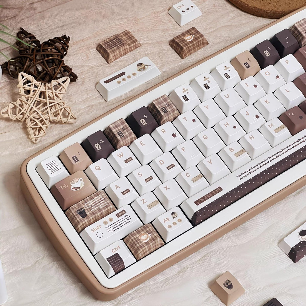 Cute Brown Cozy Cafe Theme Coffee Keycap Set