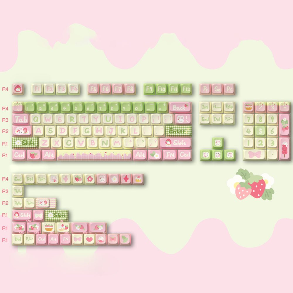 Cute Bunny Strawberry Theme Keycap Set