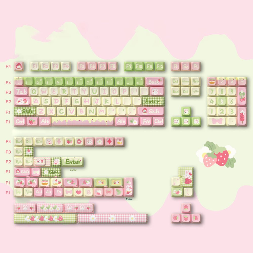 Cute Bunny Strawberry Theme Keycap Set