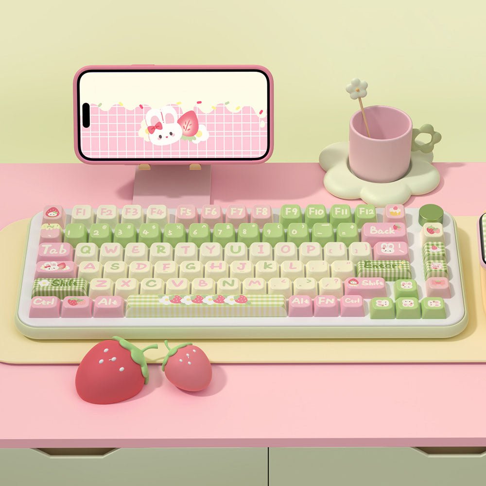 Cute Bunny Strawberry Theme Keycap Set