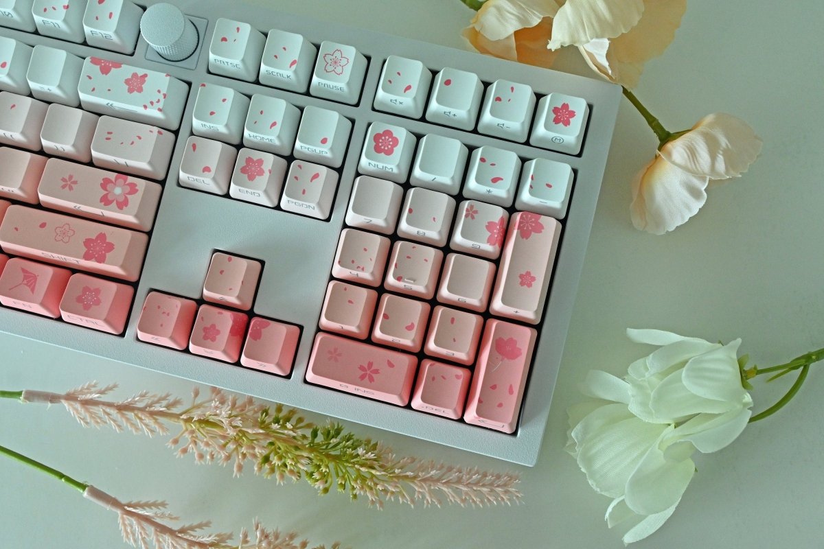 Cute Cherry Blossom Gradient Pink Keycap Set