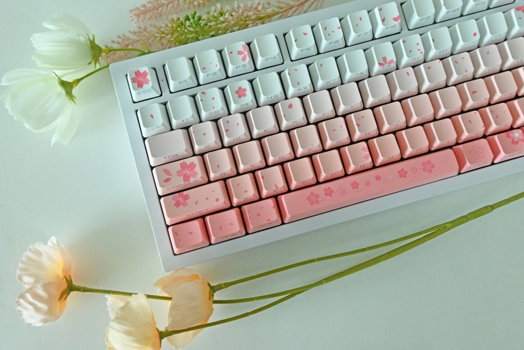 Cute Cherry Blossom Gradient Pink Keycap Set