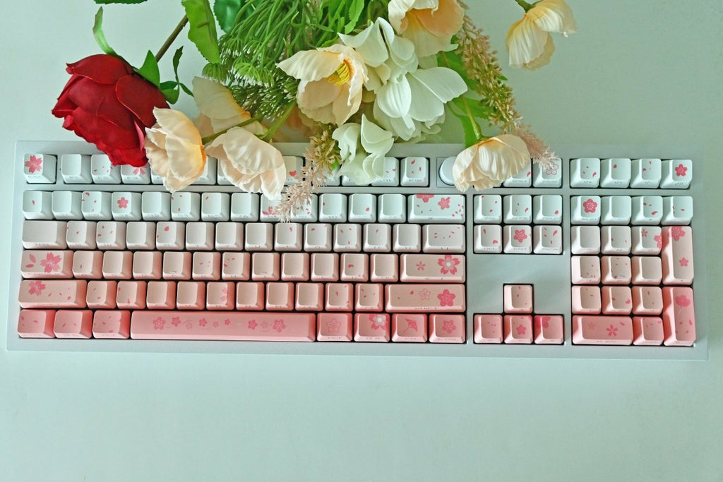Cute Cherry Blossom Gradient Pink Keycap Set
