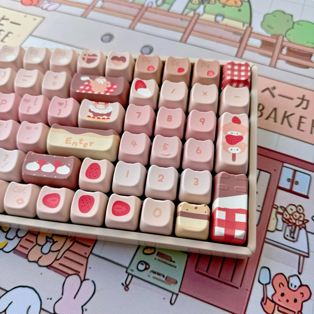 Cute Chocolate Strawberry Theme Keycap Set
