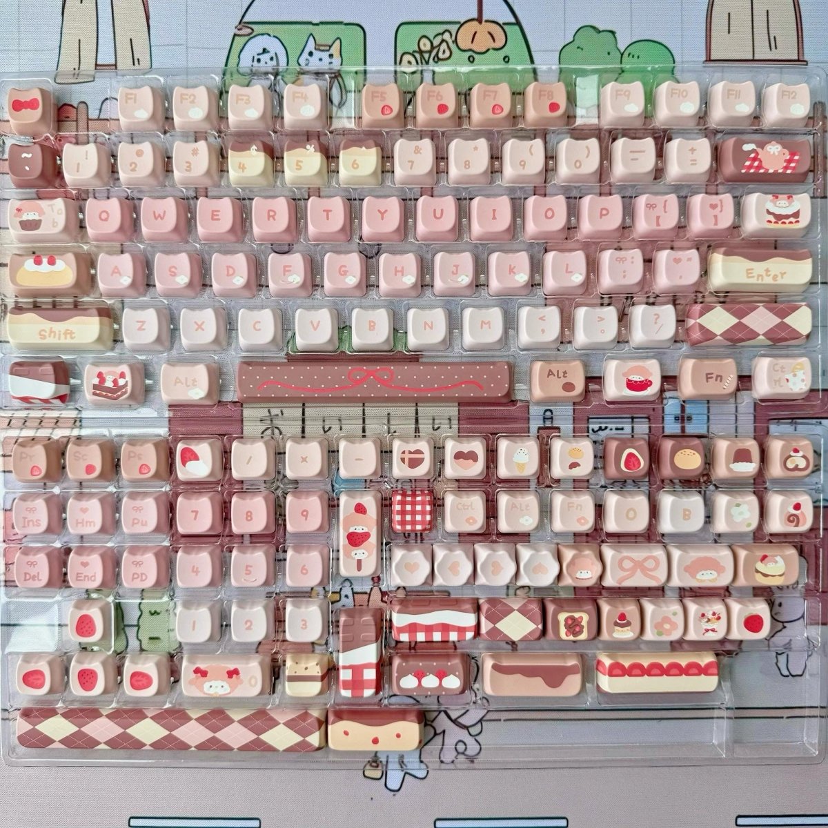 Cute Chocolate Strawberry Theme Keycap Set