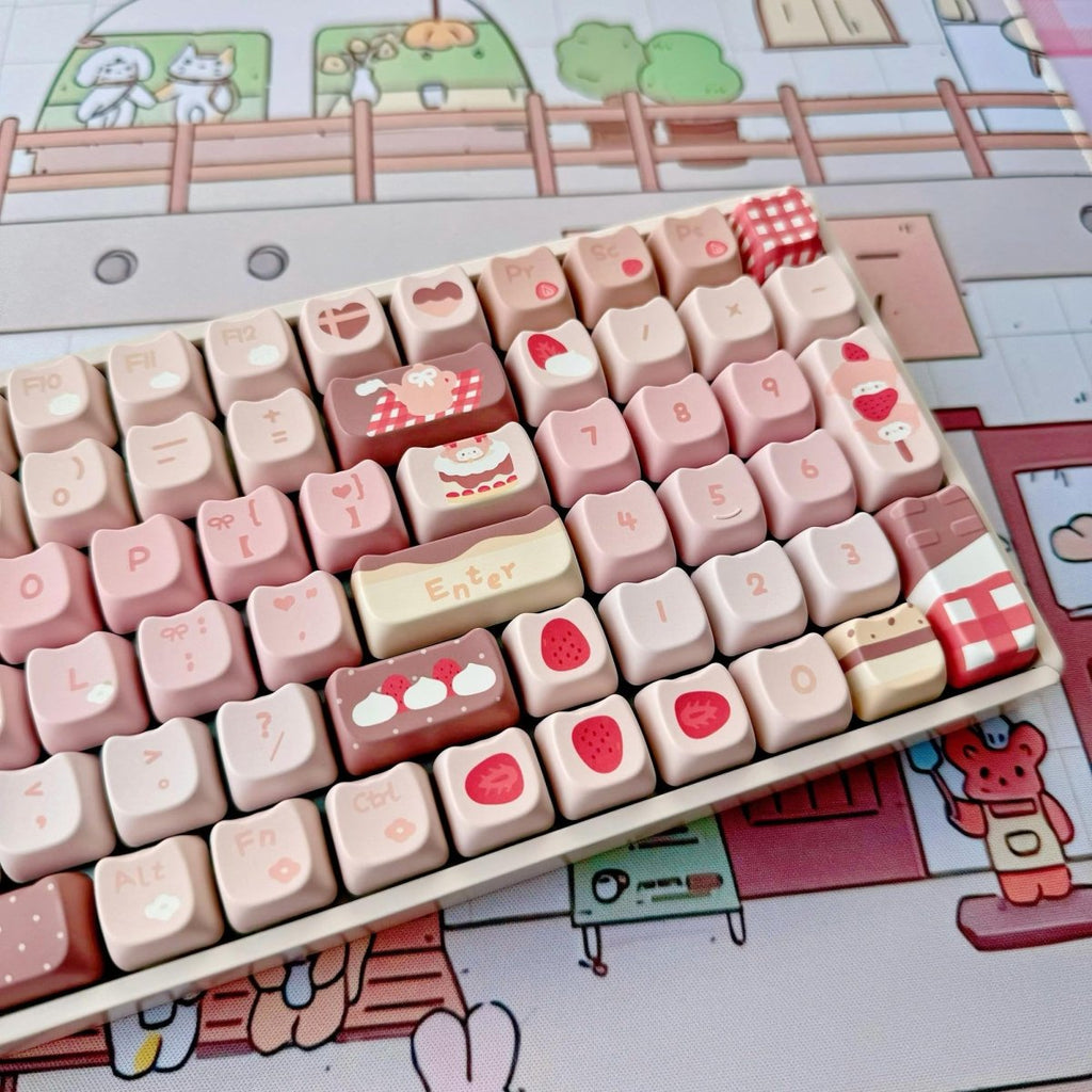 Cute Chocolate Strawberry Theme Keycap Set