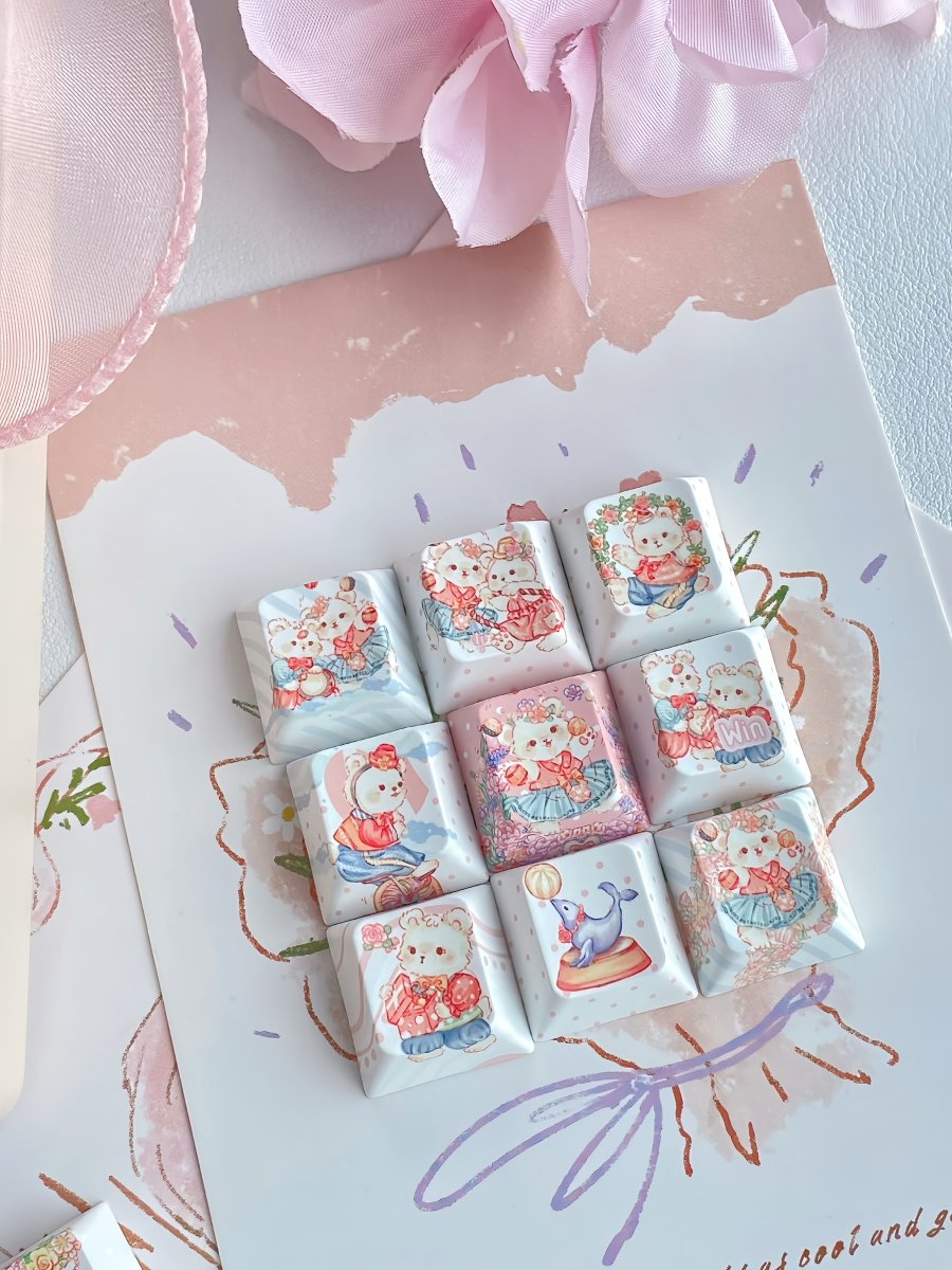 Cute Circus Teddy Bear Theme Artisan Keycap Set