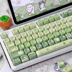 Cute Dog & Cat Green Matcha Gradient Keycap Set