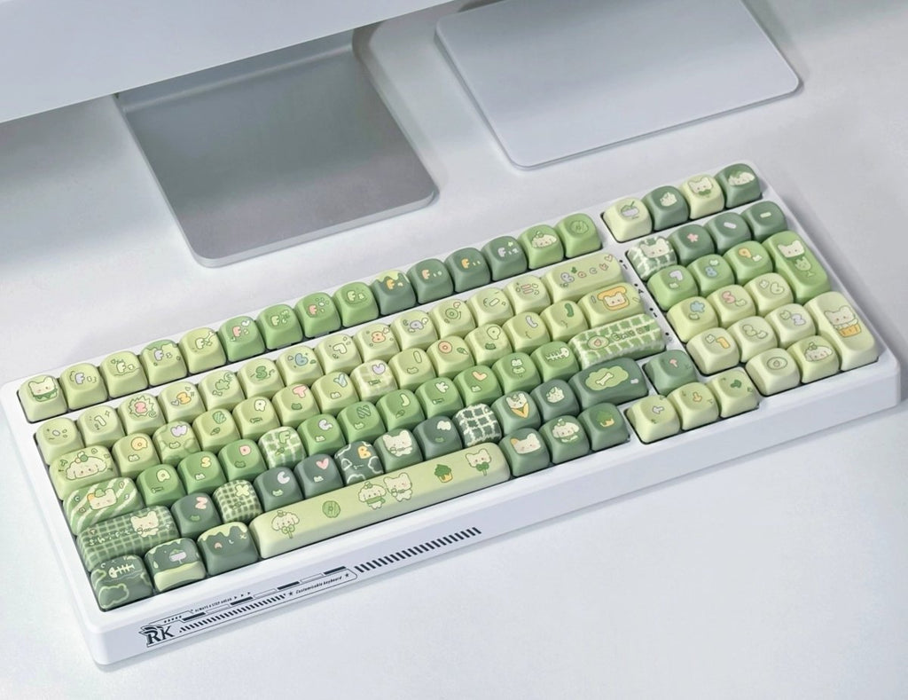 Cute Dog & Cat Green Matcha Gradient Keycap Set