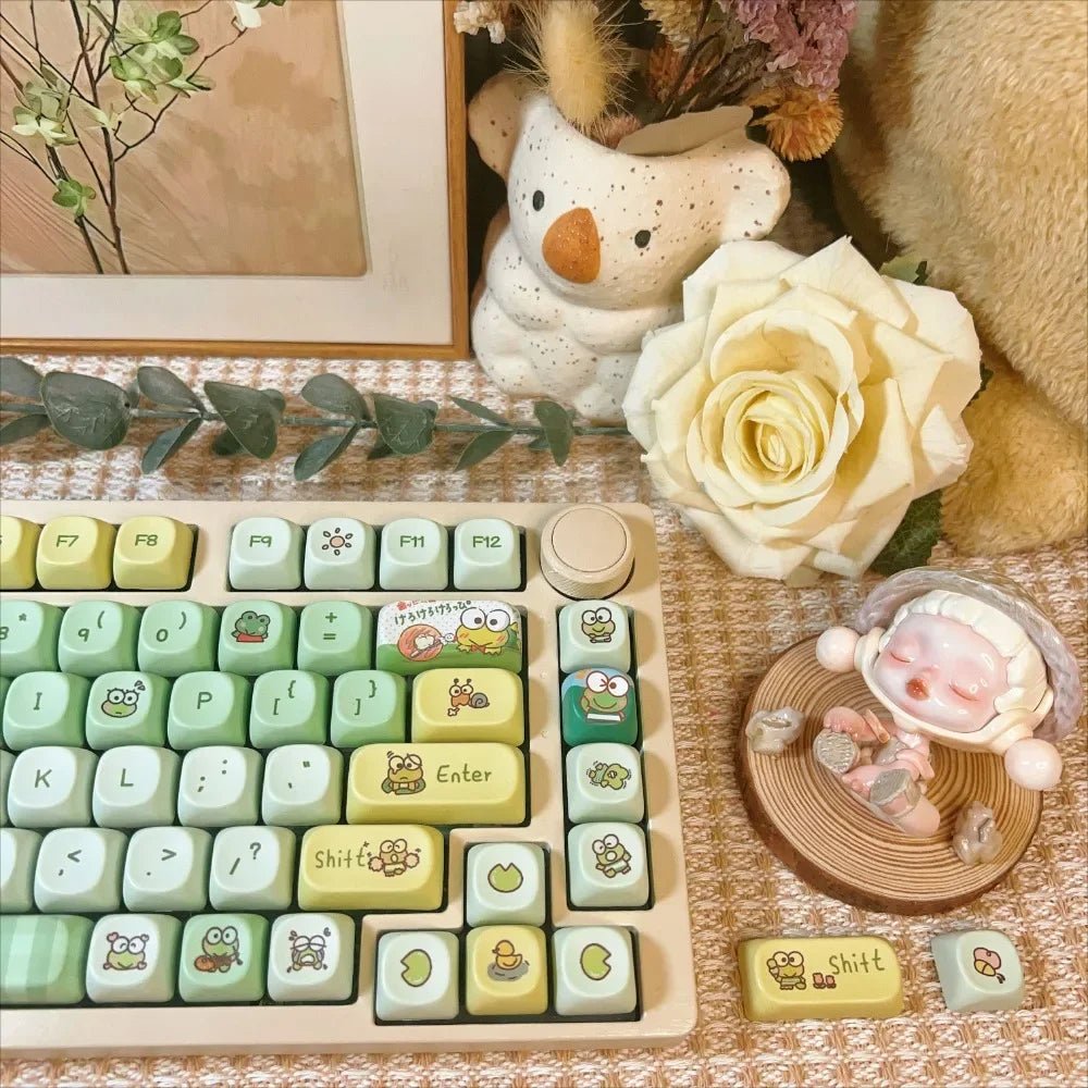 Cute Frog Theme Green Gradient Artisan Keycap Set