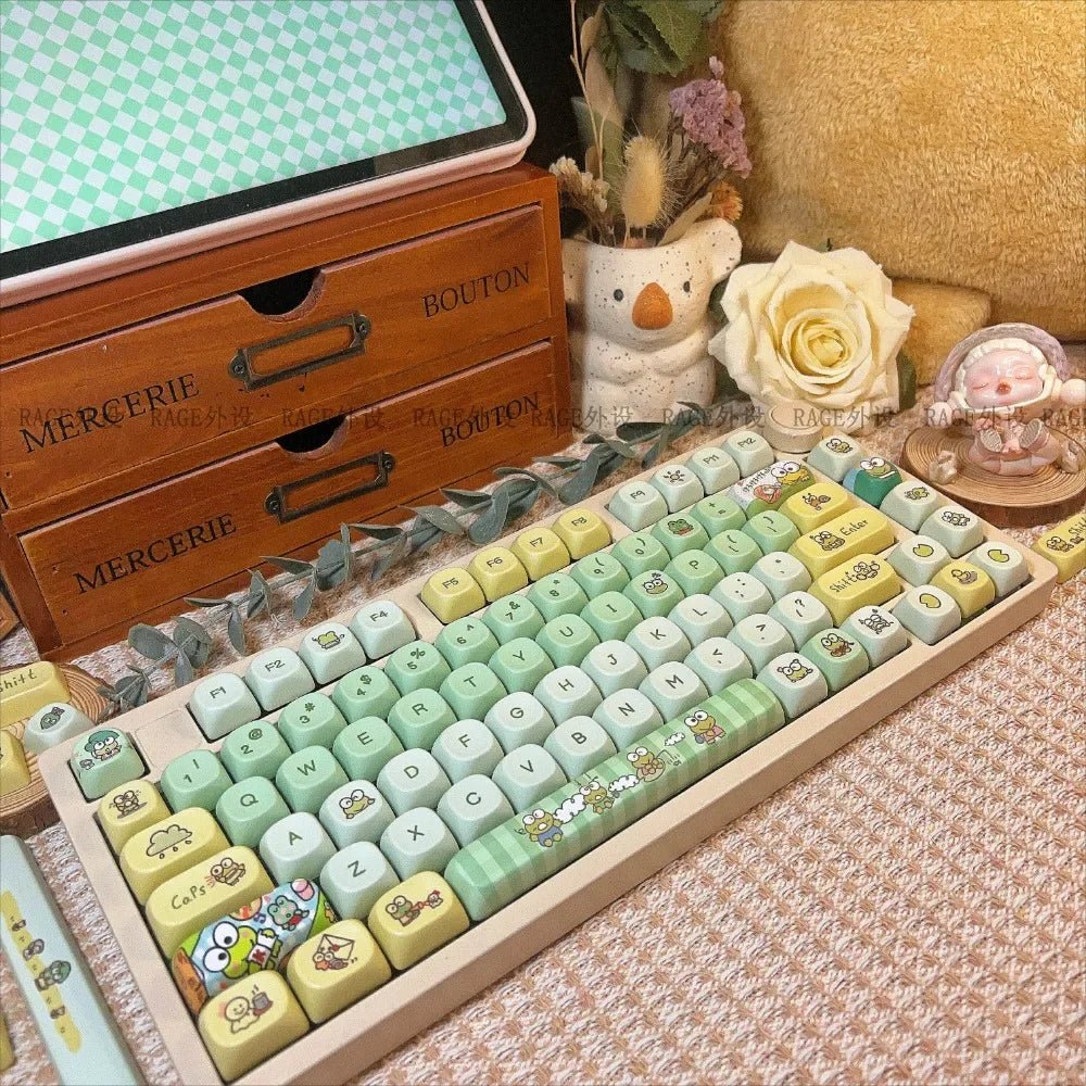 Cute Frog Theme Green Gradient Artisan Keycap Set