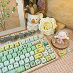 Cute Frog Theme Green Gradient Artisan Keycap Set