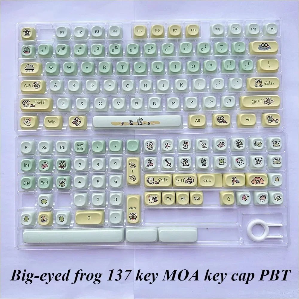 Cute Frog Theme Green Gradient Artisan Keycap Set