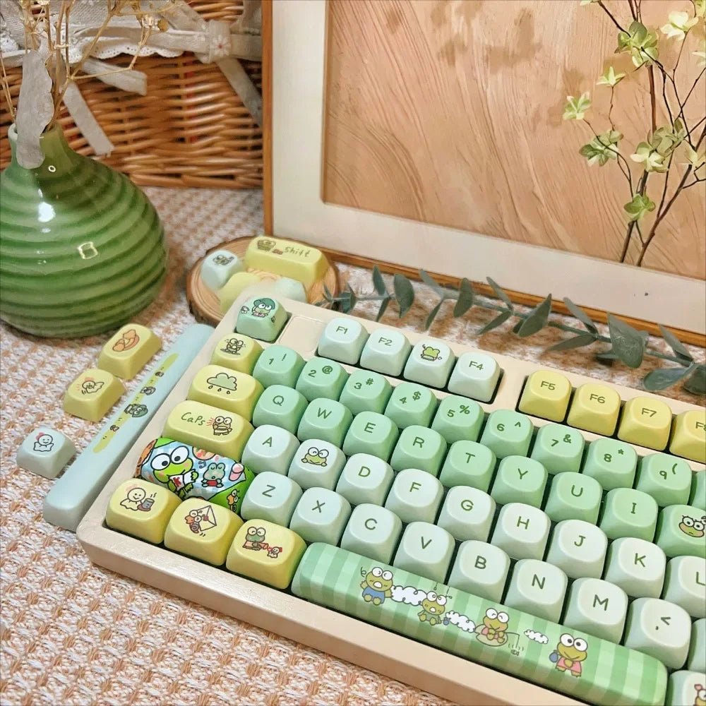 Cute Frog Theme Green Gradient Artisan Keycap Set
