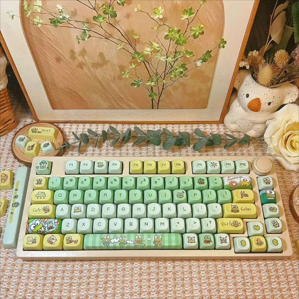 Cute Frog Theme Green Gradient Artisan Keycap Set