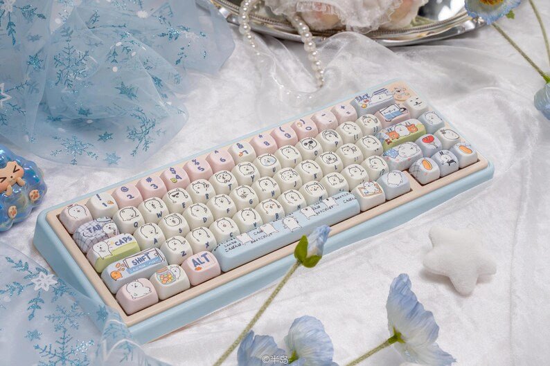 Cute Funny Emote Bear Theme Keycap Set