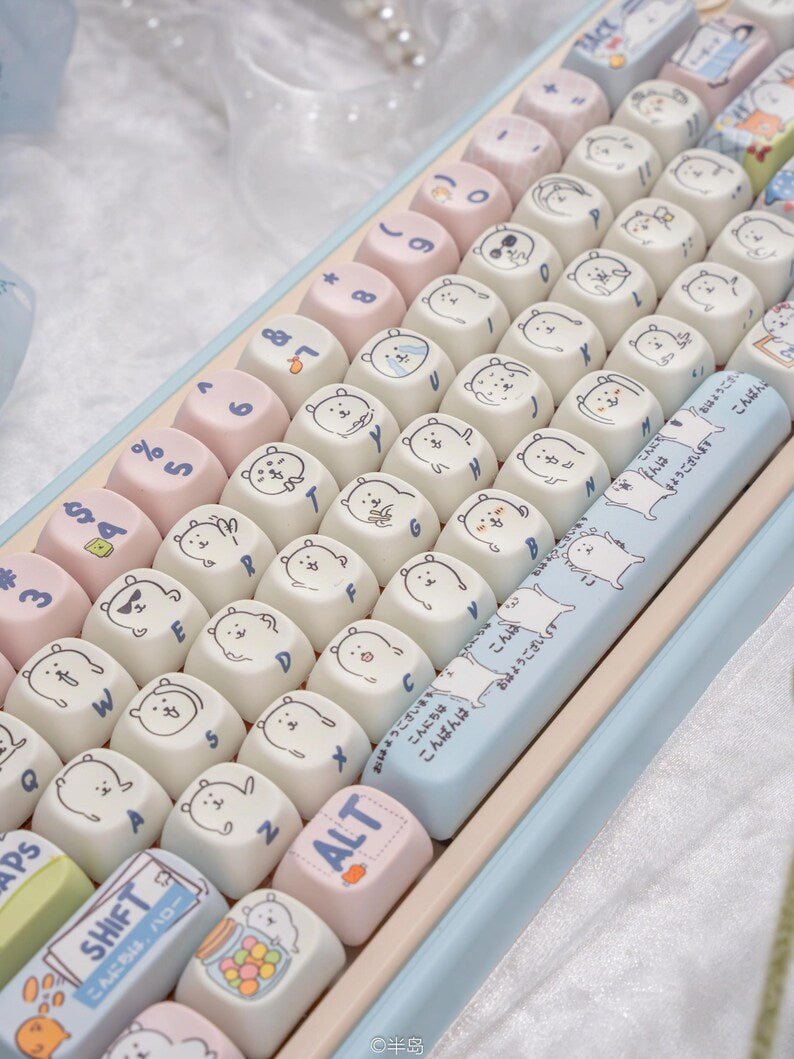 Cute Funny Emote Bear Theme Keycap Set
