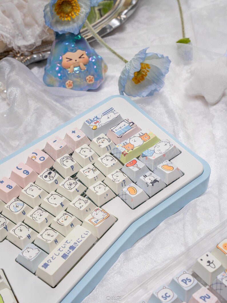Cute Funny Emote Bear Theme Keycap Set