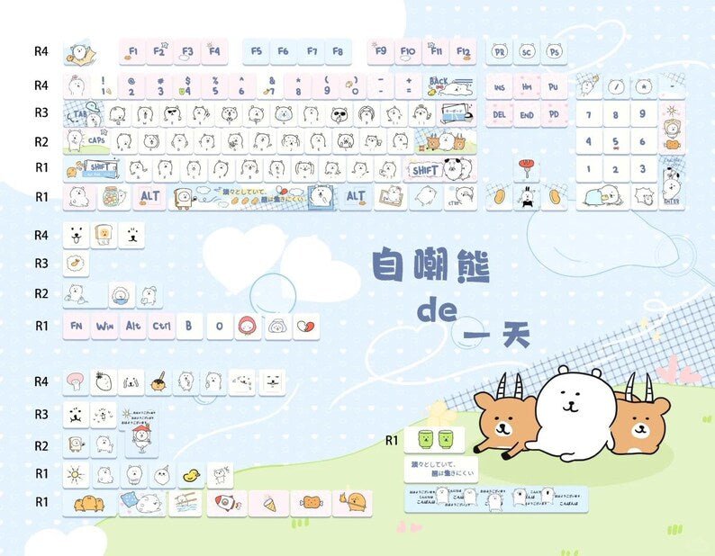 Cute Funny Emote Bear Theme Keycap Set