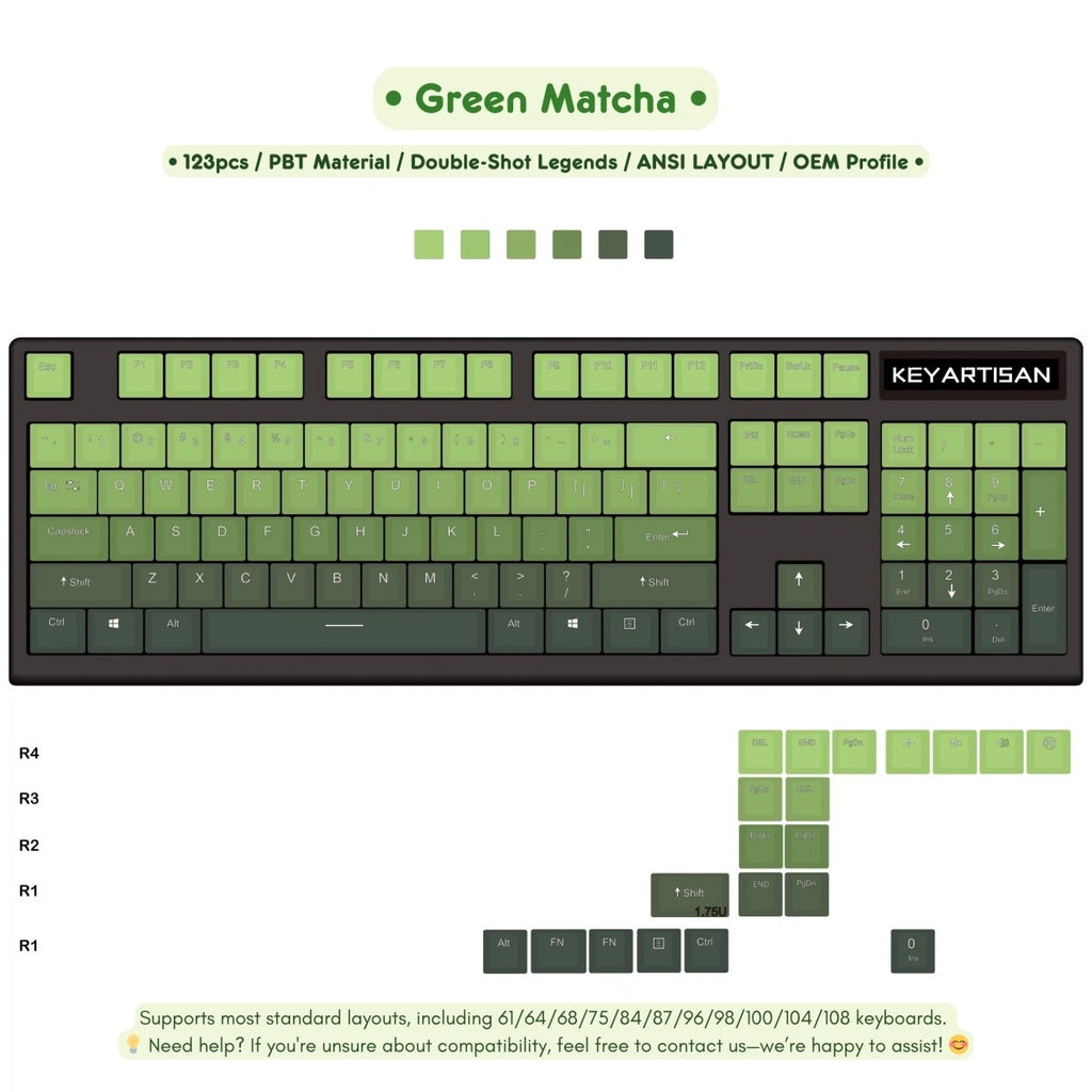 Cute Green Gradient Matcha Backlit Keycap Set