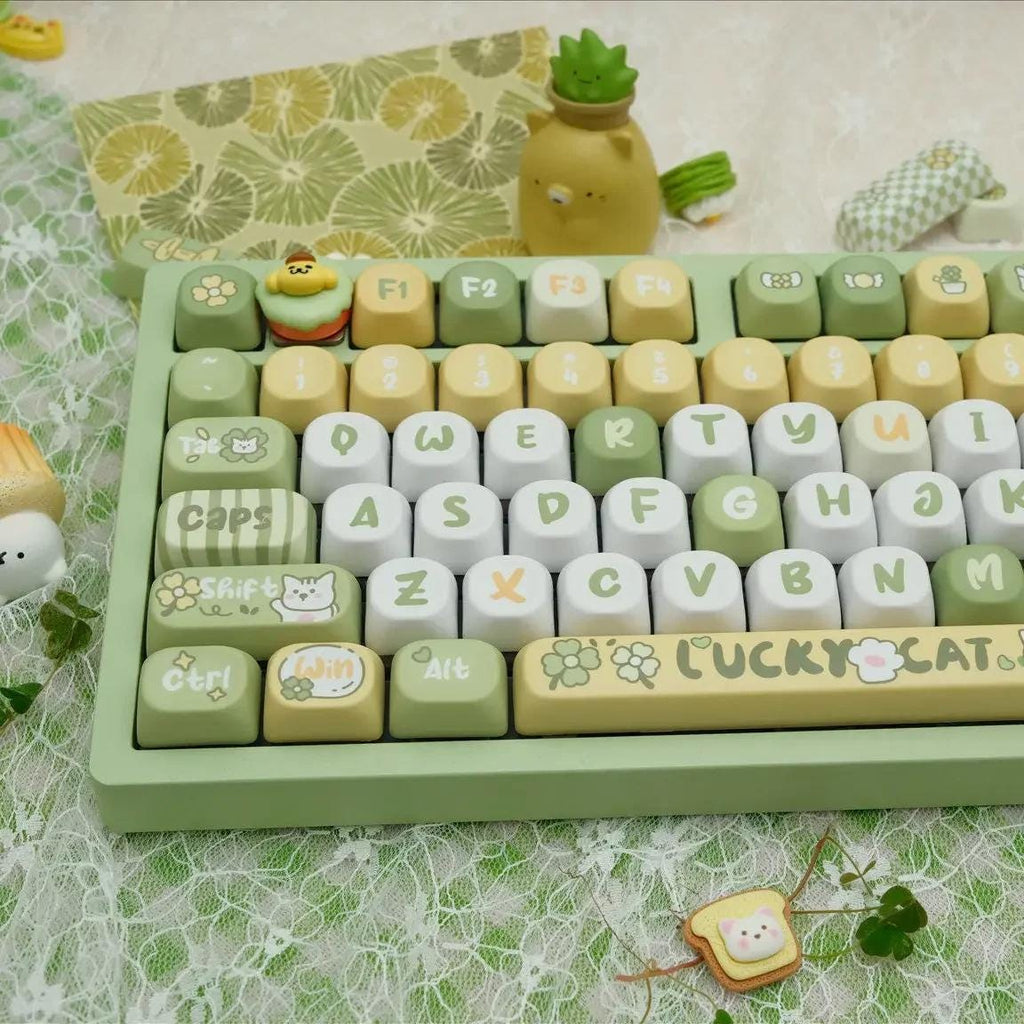 Cute Green Lucky Cat Theme Artisan Keycap Set