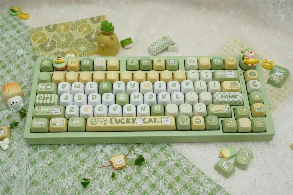 Cute Green Lucky Cat Theme Artisan Keycap Set