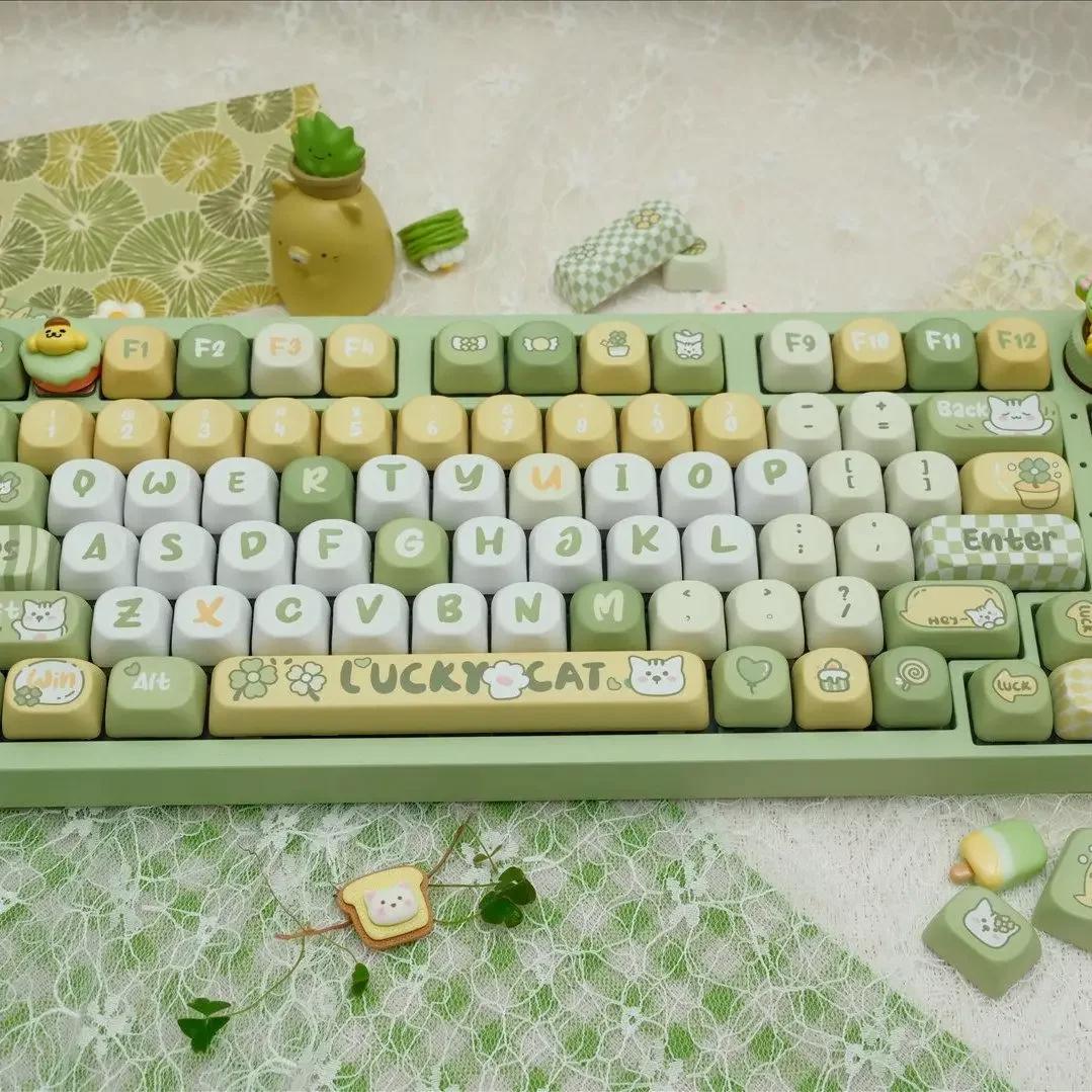 Cute Green Lucky Cat Theme Artisan Keycap Set