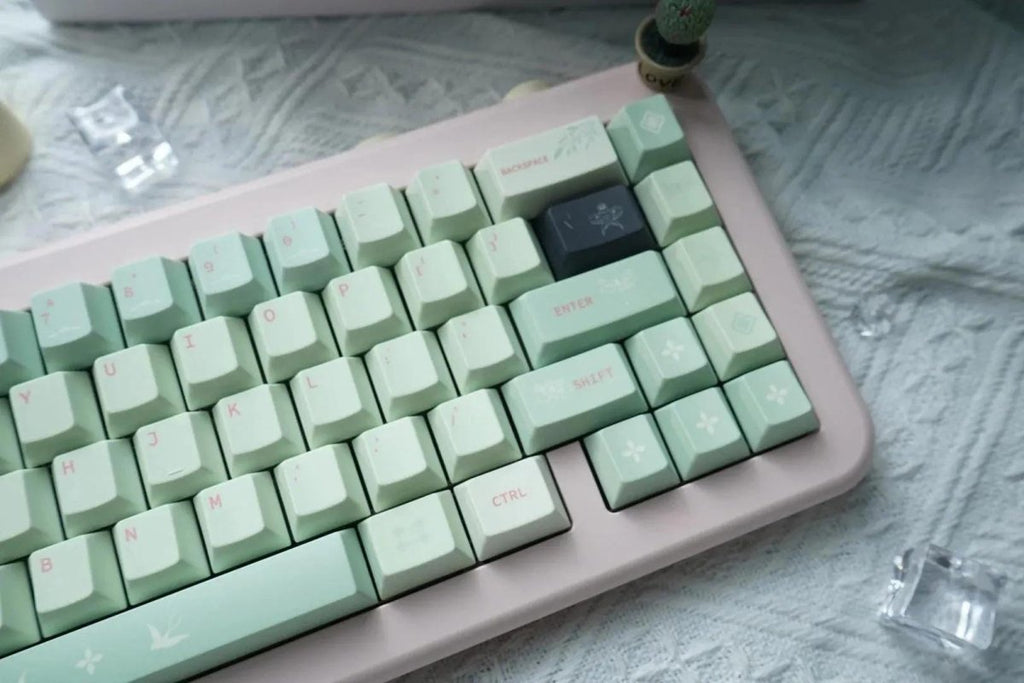 Cute Green Matcha Floral PBT Keycap Set