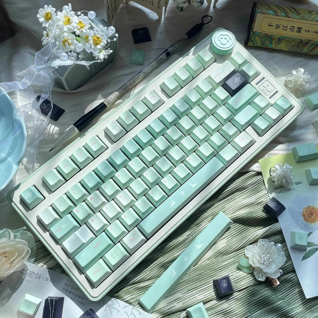 Cute Green Matcha Floral PBT Keycap Set