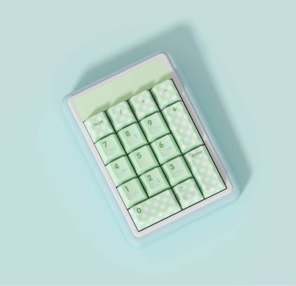 Cute Green Matcha Mint Plaid Keycap Set