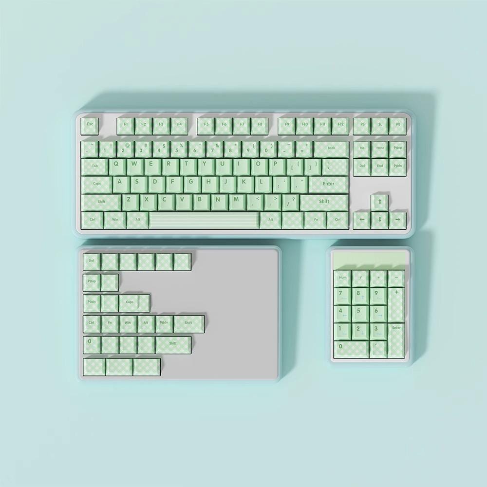Cute Green Matcha Mint Plaid Keycap Set