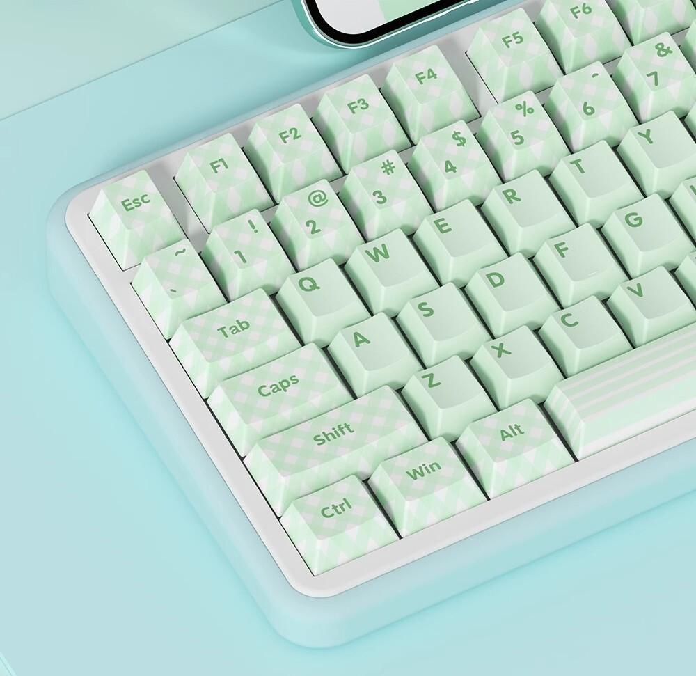 Cute Green Matcha Mint Plaid Keycap Set