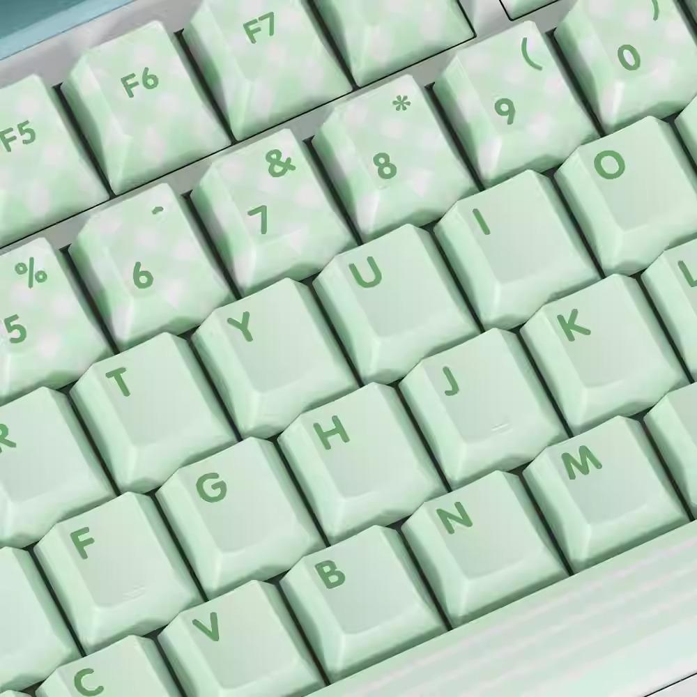 Cute Green Matcha Mint Plaid Keycap Set