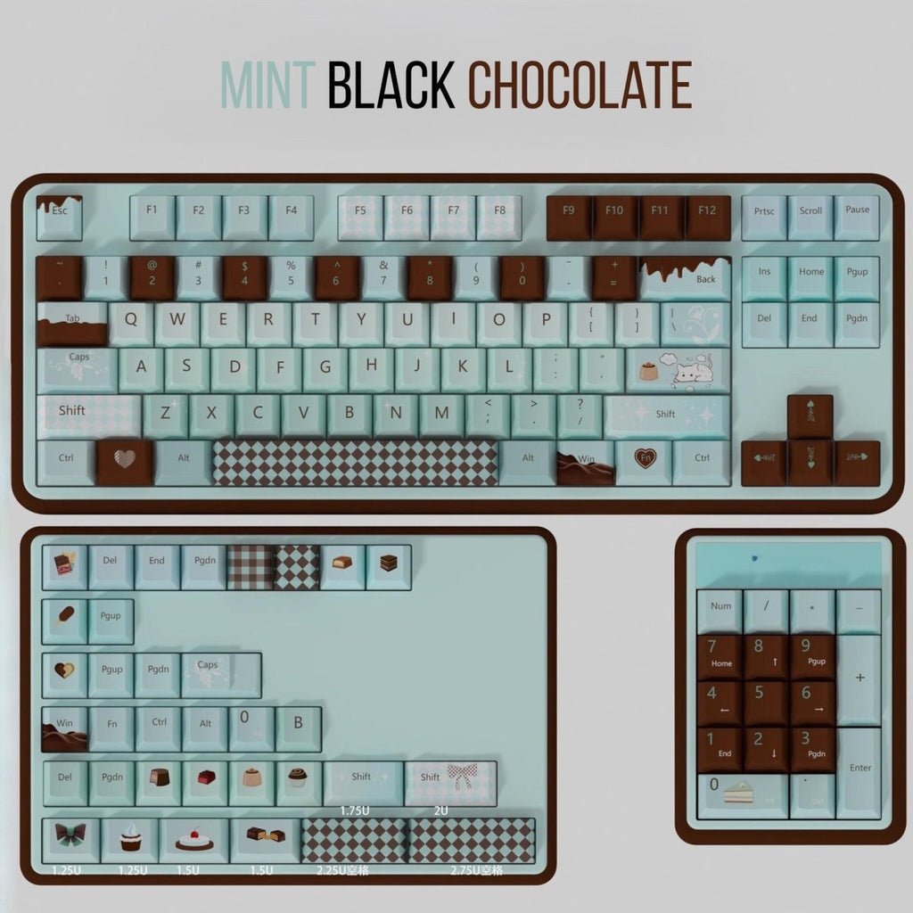 Cute Green Mint Black Chocolate Theme Keycap Set