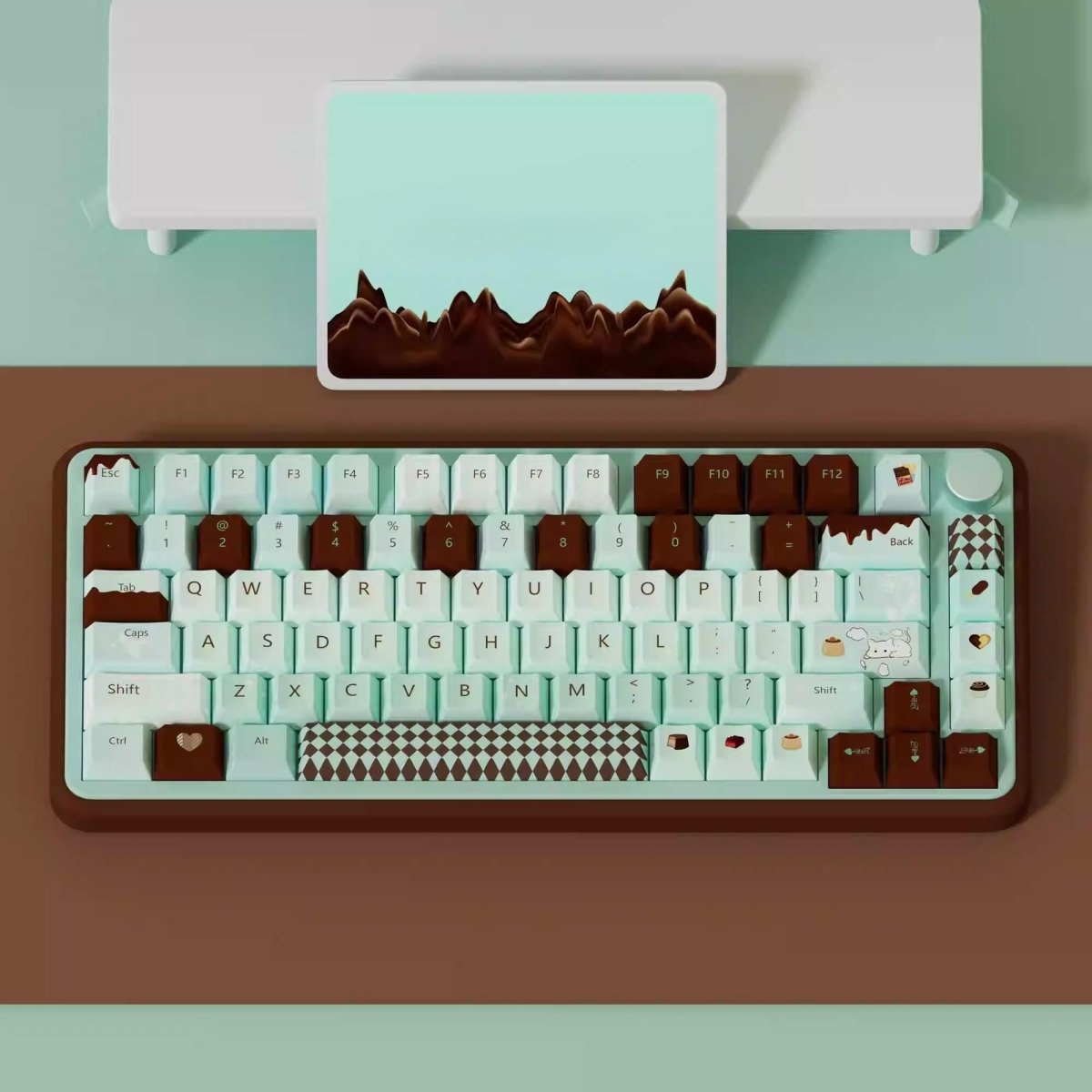 Cute Green Mint Black Chocolate Theme Keycap Set