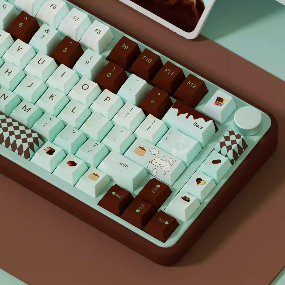 Cute Green Mint Black Chocolate Theme Keycap Set