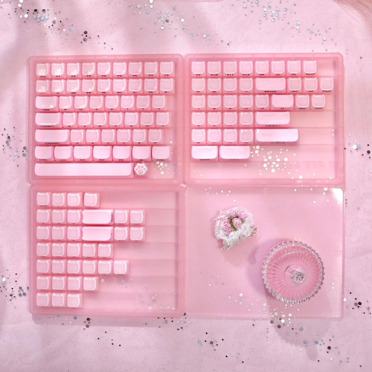 Cute Jelly Cat Theme Pink Keycap Set