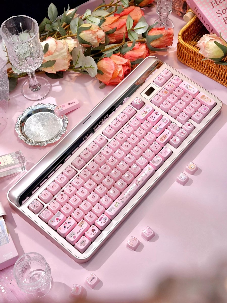 Cute Jelly Cat Theme Pink Keycap Set