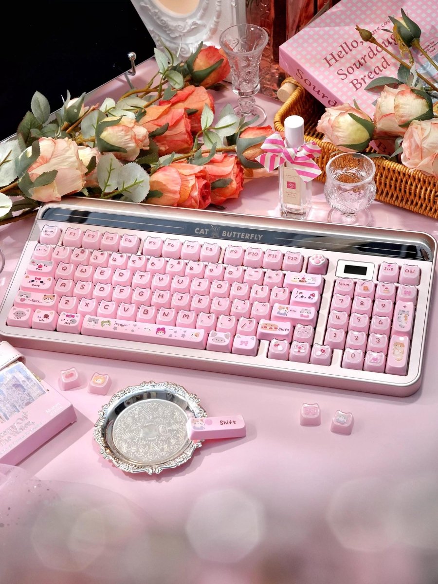 Cute Jelly Cat Theme Pink Keycap Set