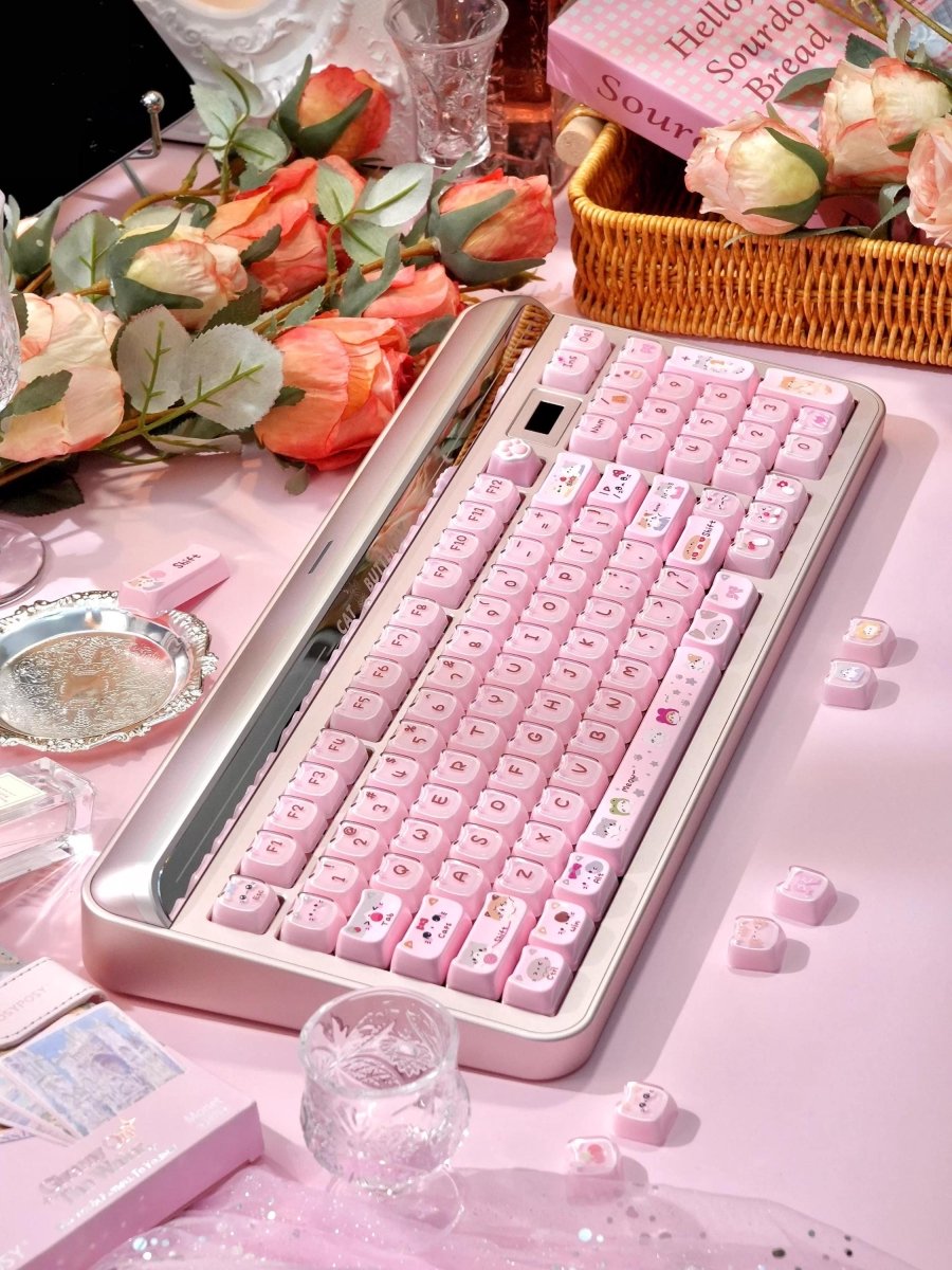 Cute Jelly Cat Theme Pink Keycap Set