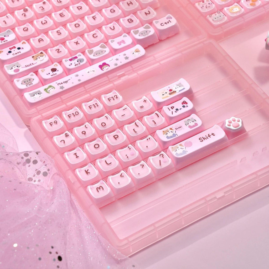 Cute Jelly Cat Theme Pink Keycap Set