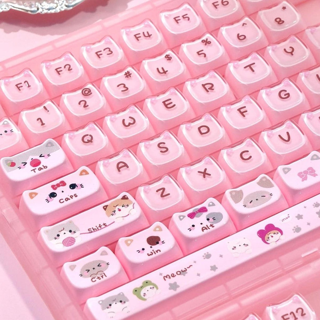 Cute Jelly Cat Theme Pink Keycap Set