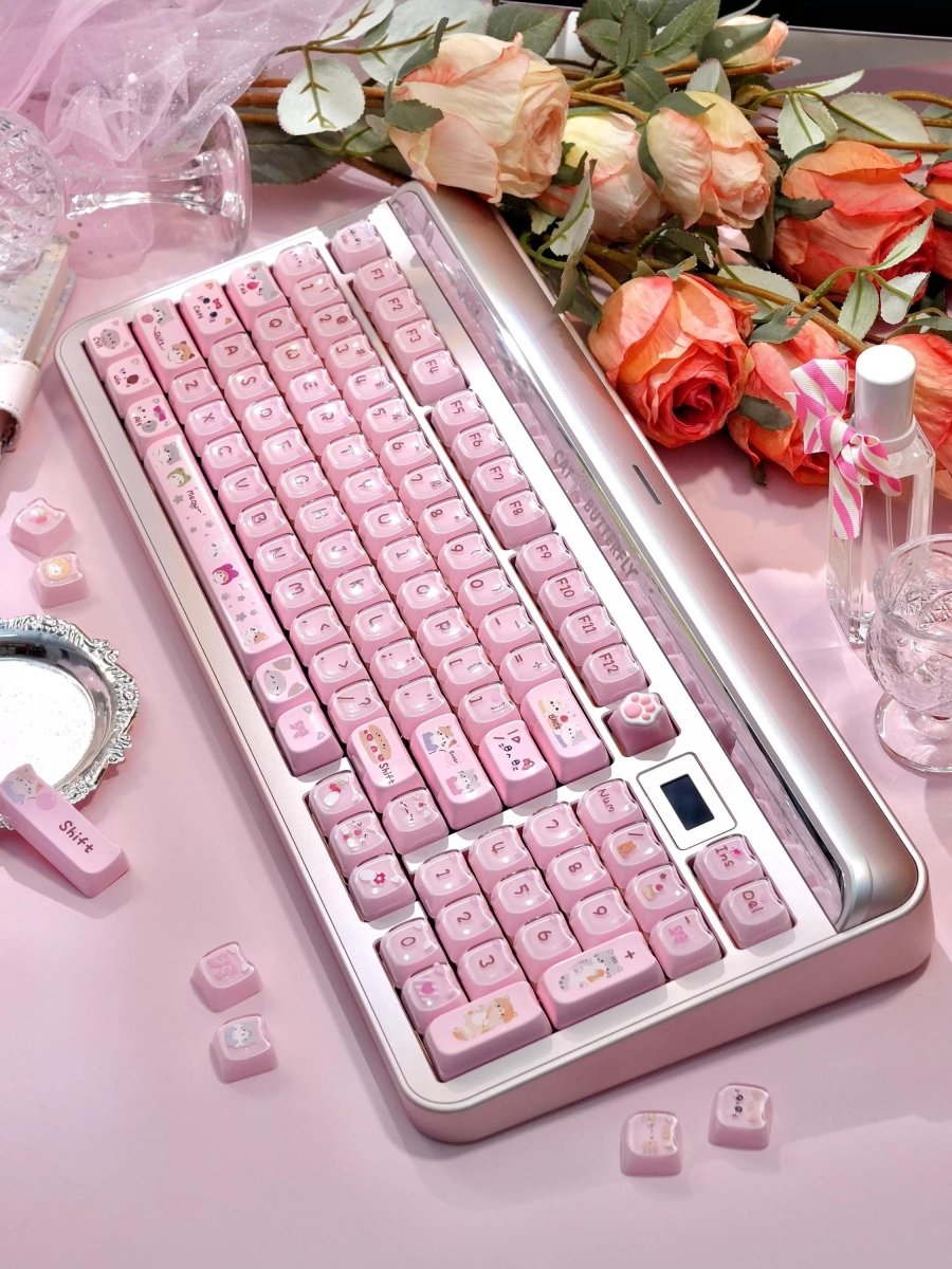 Cute Jelly Cat Theme Pink Keycap Set