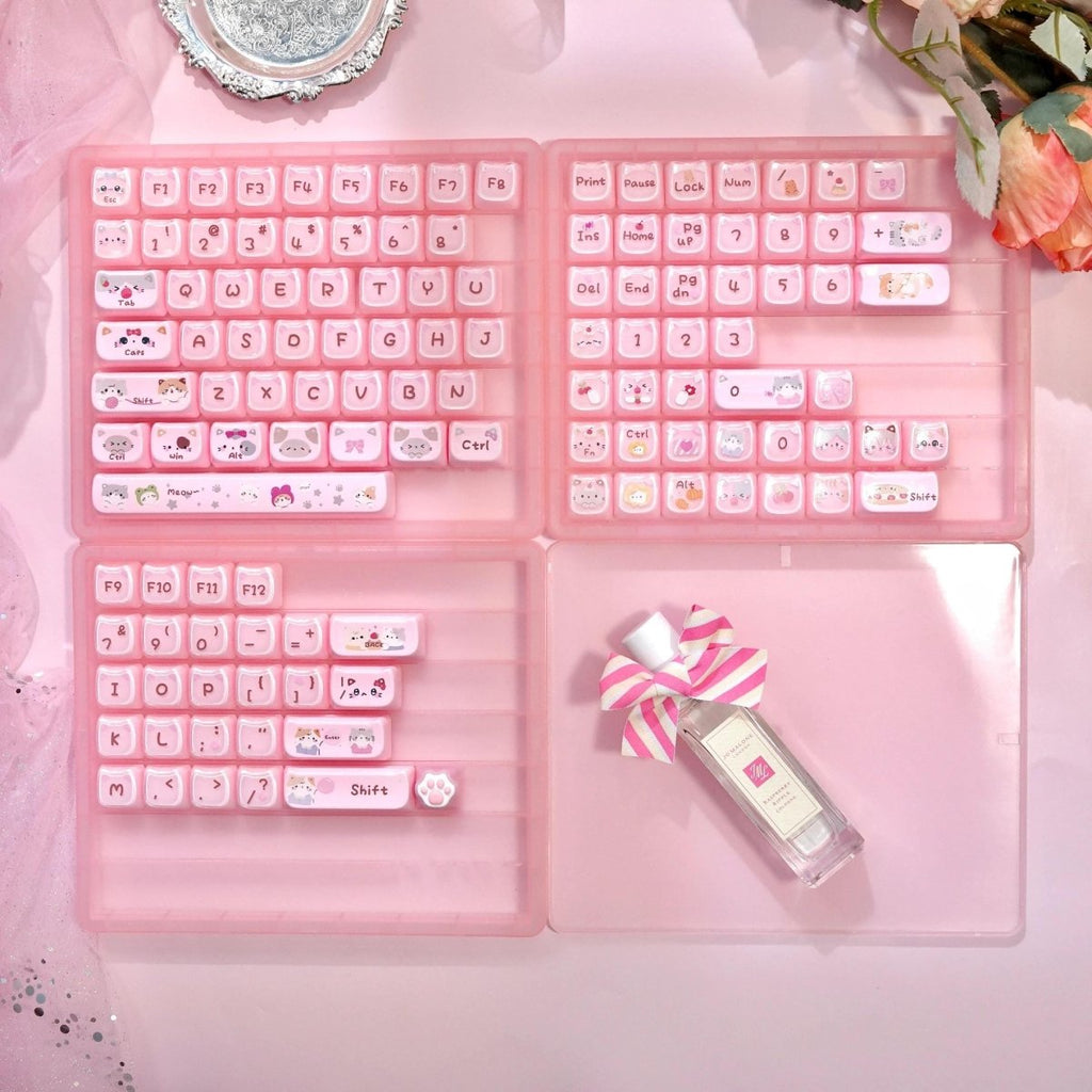 Cute Jelly Cat Theme Pink Keycap Set